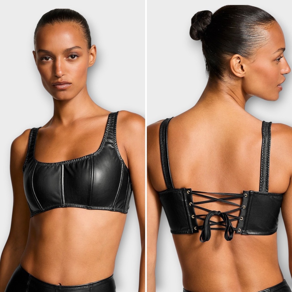 NWT Victoria's Secret Very Sexy Faux Leather Mini Corset Top Black Medium